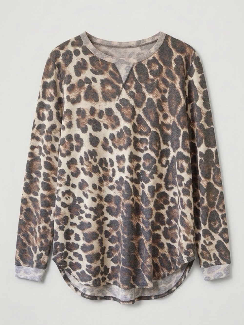 Leopard Print Long Sleeve Tunic Brown 1XL